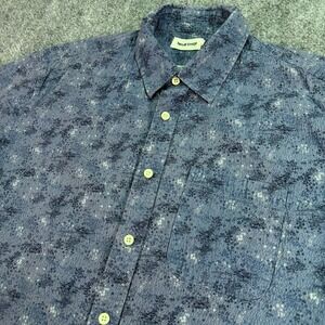 Taylor Stitch Shirt Mens Size 44 XL Navy Organic Cotton Stretch Wave Hawthorne